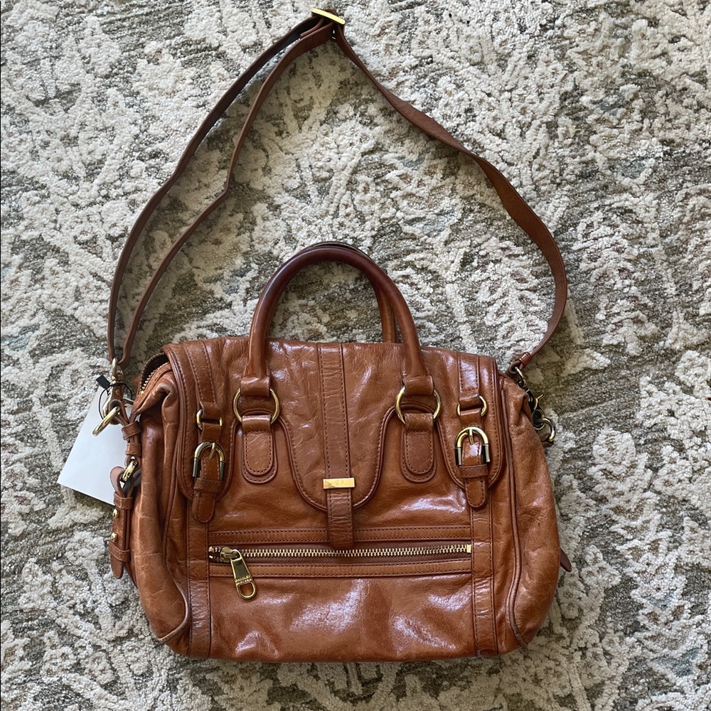 Badgley Mischka brown leather bag with gold detail